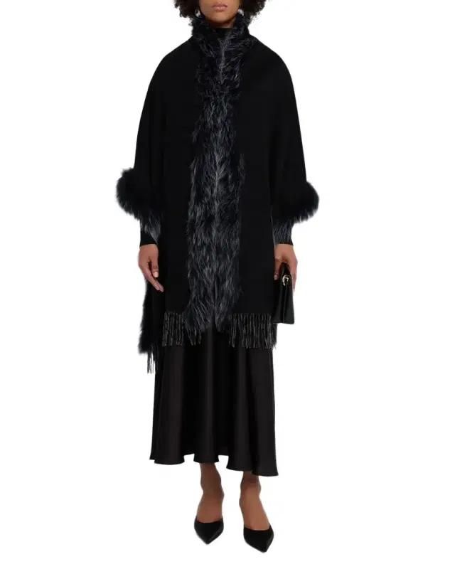 Gorski Toscana Lamb Shearling-Trim Fringe Cashmere Stole