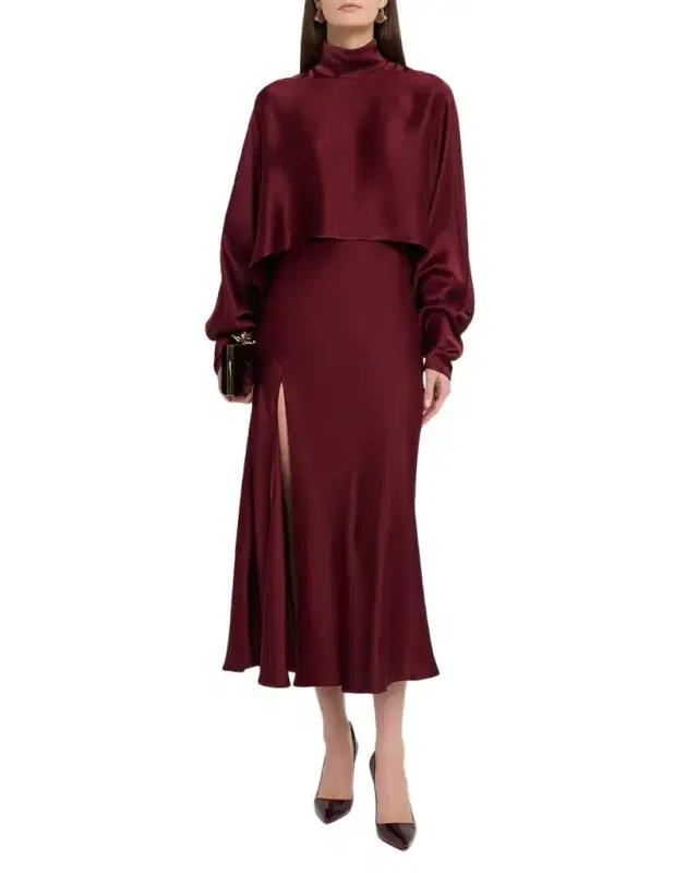 Long-Sleeved Satin Caftan Top