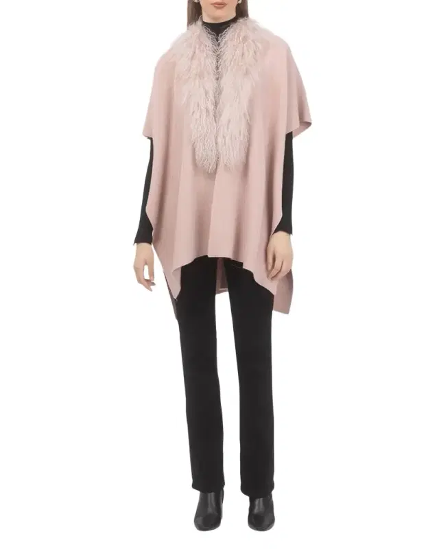 Gorski Select Cashmere-Merino Wool Blend Cape with Mongolian Lamb Trim