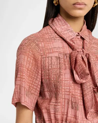 Kiton Check Silk Chiffon Short-Sleeve Midi Shirtdress | Thumbnail 4 Kiton Check Silk Chiffon Short-Sleeve Midi Shirtdress | Thumbnail 4