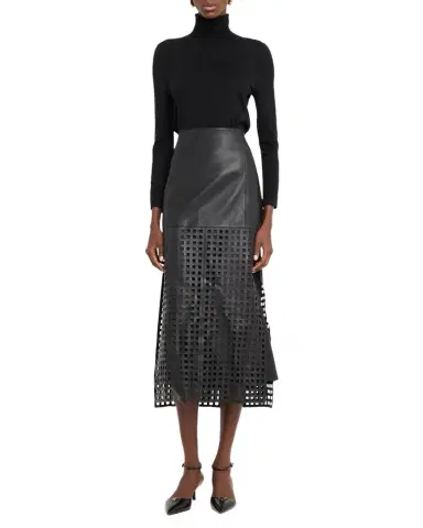 Emporio Armani Cutout Leather Midi Skirt | Thumbnail 1 Emporio Armani Cutout Leather Midi Skirt | Thumbnail 1