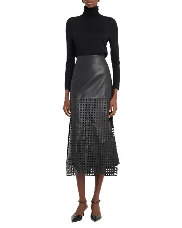 Emporio Armani Cutout Leather Midi Skirt