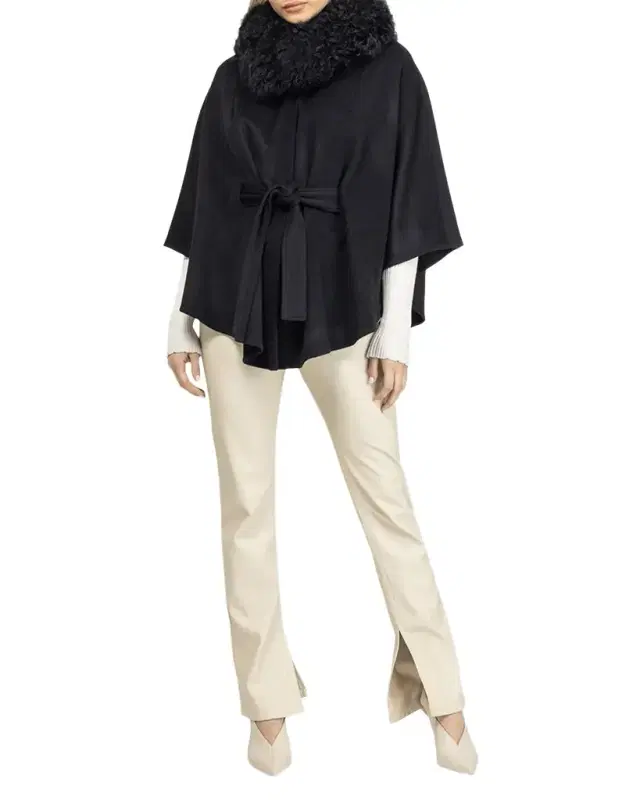 Gorski Select Wool Belted Cape with Select Lamb Collar