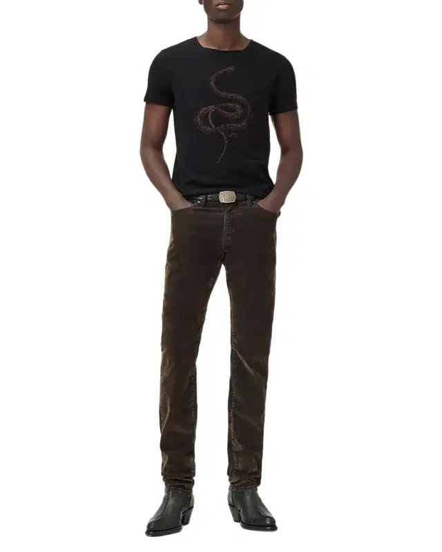 Men 's Fine Line Embroidered nake T-hirt