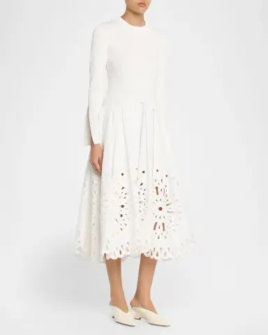 SIMKHAI Daila Eyelet-Embroidered Mixed Media Midi Dress | Thumbnail 4 SIMKHAI Daila Eyelet-Embroidered Mixed Media Midi Dress | Thumbnail 4