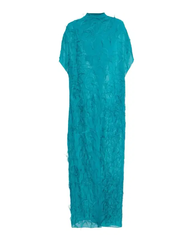 Mock-Neck Feather-Trim Georgette Crisscross Maxi Top