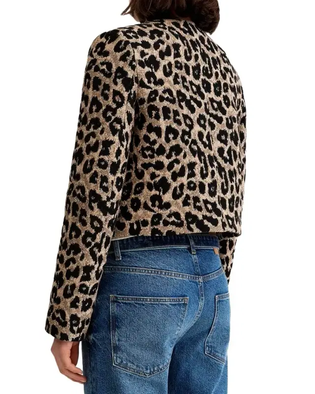 Leopard Collarless Double-Breasted Jacket