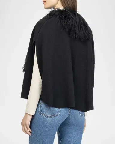 Gorski Merino Wool-Blend Cape with Select Mongolian Trim | Thumbnail 2