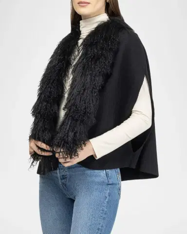 Gorski Merino Wool-Blend Cape with Select Mongolian Trim | Thumbnail 3