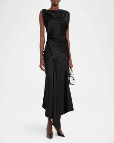 Victoria Beckham Asymmetric Draped Sleeveless Satin Midi Dress | Thumbnail 3 Victoria Beckham Asymmetric Draped Sleeveless Satin Midi Dress | Thumbnail 3