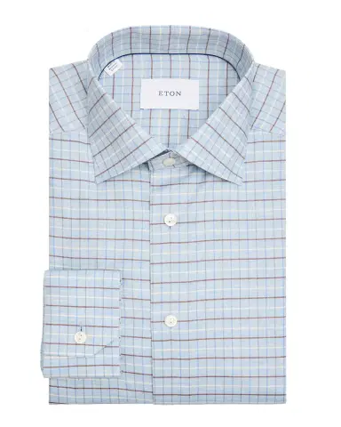 Eton Men's Slim-Fit Grid Check Elevated Organic Cotton Dress Shirt | Thumbnail 2 Eton Men's Slim-Fit Grid Check Elevated Organic Cotton Dress Shirt | Thumbnail 2