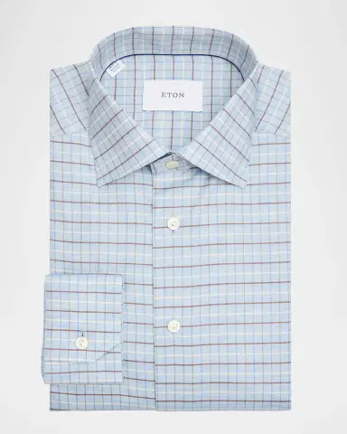 Eton Men's Slim-Fit Grid Check Elevated Organic Cotton Dress Shirt | Thumbnail 3 Eton Men's Slim-Fit Grid Check Elevated Organic Cotton Dress Shirt | Thumbnail 3