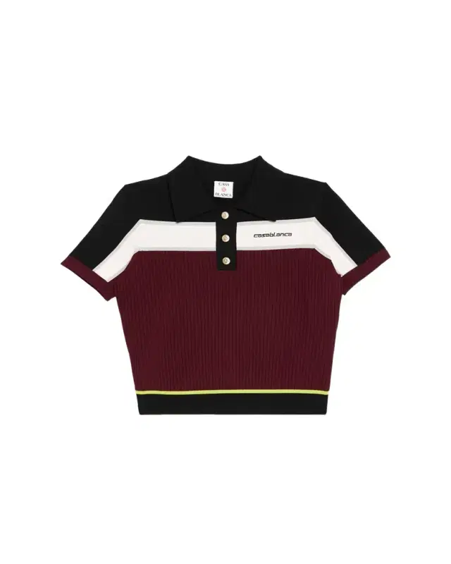 Striped Rib Knit Polo Shirt