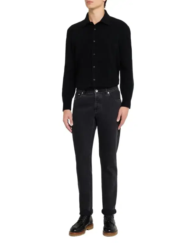 Men's Virgin Wool and Cashmere Knit Button-Down Shirt