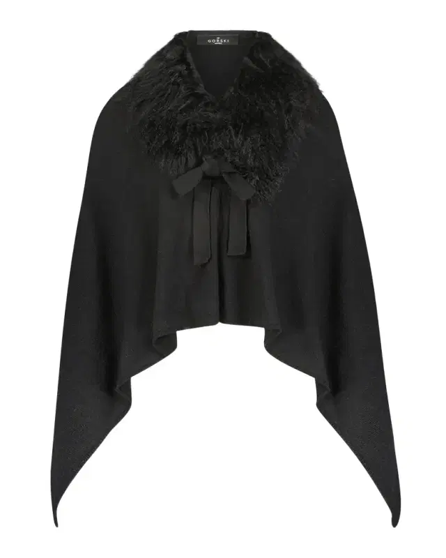 Gorski Wool-Blend Poncho with Select Mongolian Lamb Collar