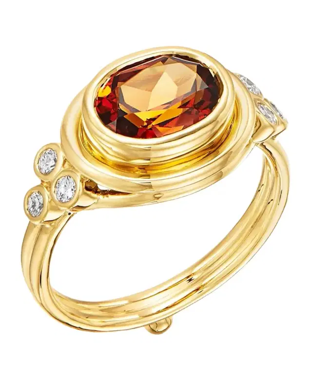 18K Hessonite Garnet Classic Temple Ring