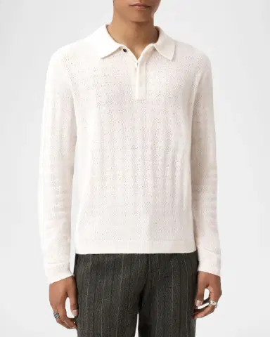 JOHN VARVATOS Men's Macra Cashmere and Cotton Houndstooth Jacquard Polo Shirt | Thumbnail 3 JOHN VARVATOS Men's Macra Cashmere and Cotton Houndstooth Jacquard Polo Shirt | Thumbnail 3
