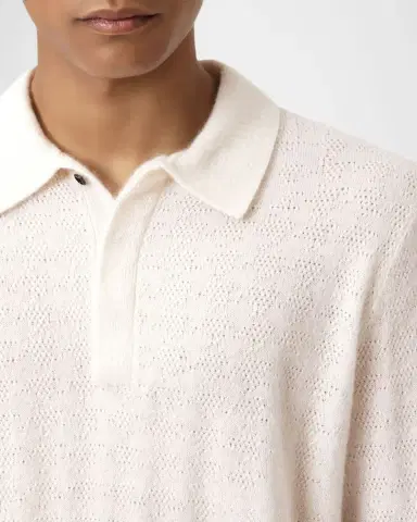 JOHN VARVATOS Men's Macra Cashmere and Cotton Houndstooth Jacquard Polo Shirt | Thumbnail 5 JOHN VARVATOS Men's Macra Cashmere and Cotton Houndstooth Jacquard Polo Shirt | Thumbnail 5