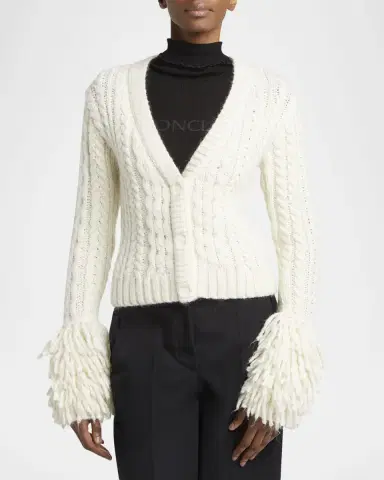 Moncler Cable-Knit Fringe Cardigan | Thumbnail 4 Moncler Cable-Knit Fringe Cardigan | Thumbnail 4