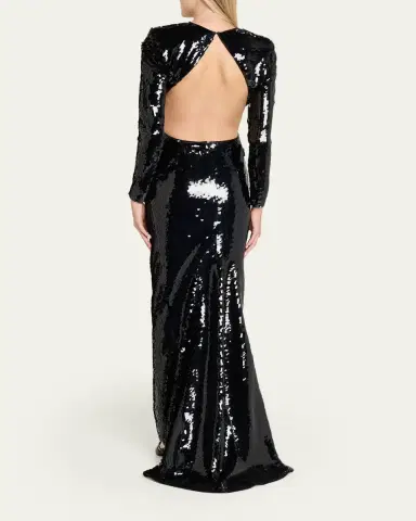 Stella McCartney Sequined Long-Sleeve Backless Trumpet Gown | Thumbnail 3 Stella McCartney Sequined Long-Sleeve Backless Trumpet Gown | Thumbnail 3