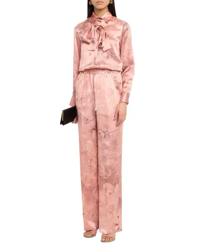 Floral Silk Button-Down Shirt With Neck Scarf
