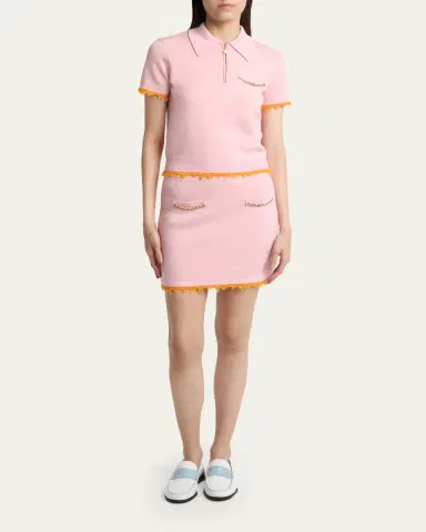 Casablanca Crochet-Trimmed Double-Faced Polo Top | Thumbnail 2 Casablanca Crochet-Trimmed Double-Faced Polo Top | Thumbnail 2