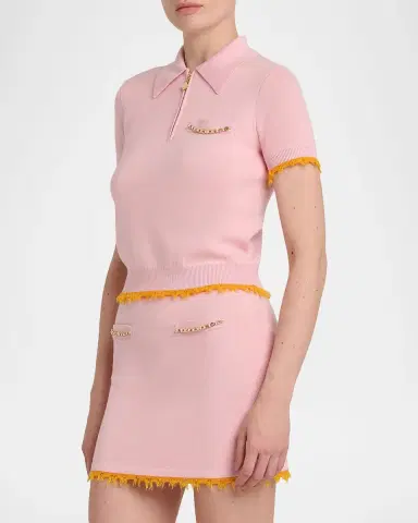 Casablanca Crochet-Trimmed Double-Faced Polo Top | Thumbnail 10 Casablanca Crochet-Trimmed Double-Faced Polo Top | Thumbnail 10