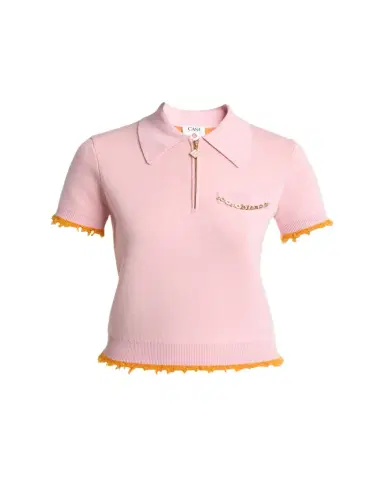 Casablanca Crochet-Trimmed Double-Faced Polo Top | Thumbnail 1 Casablanca Crochet-Trimmed Double-Faced Polo Top | Thumbnail 1