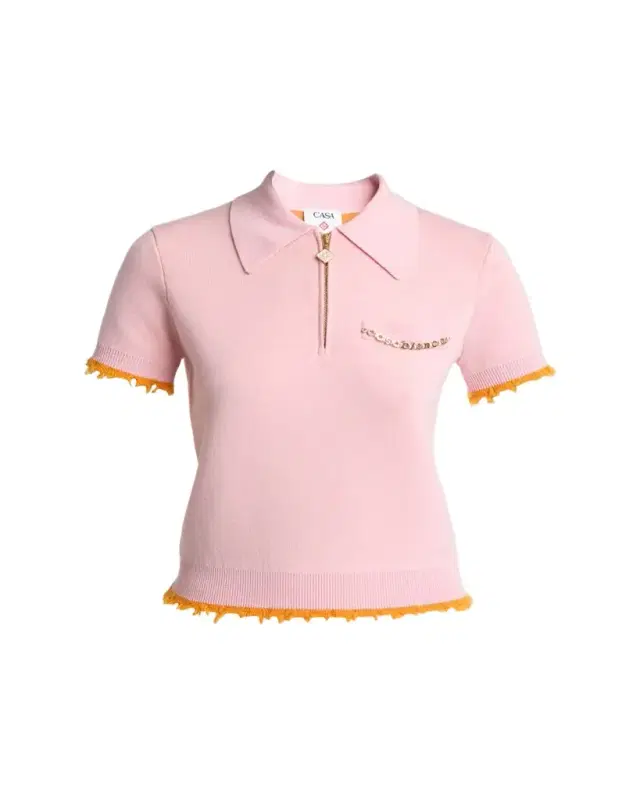 Crochet-Trimmed Double-Faced Polo Top