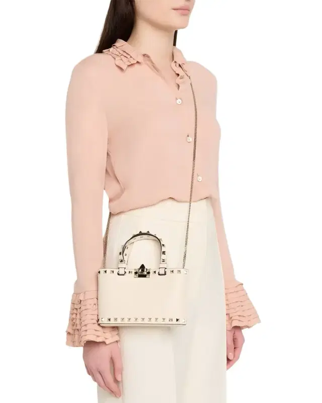 Valentino Garavani Rockstud Mini Grainy Calfskin Shopping Bag