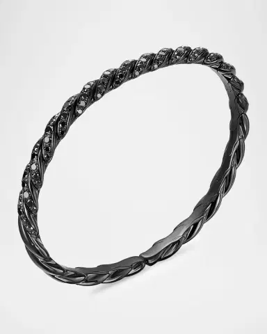 David Yurman Sculpted Cable Flex Bracelet with Black Diamonds in 18K Gold, 5mm | Thumbnail 2