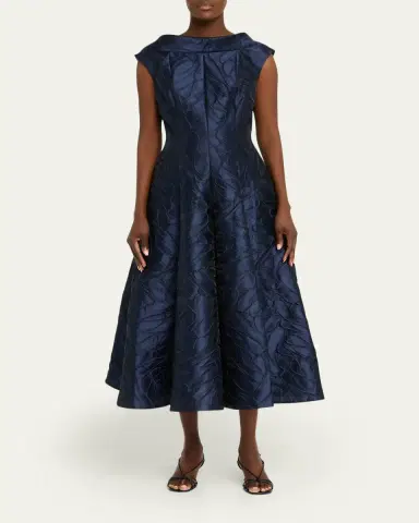 Talbot Runhof Cap-Sleeve Abstract-Jacquard Midi Dress | Thumbnail 2 Talbot Runhof Cap-Sleeve Abstract-Jacquard Midi Dress | Thumbnail 2