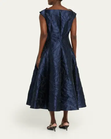 Talbot Runhof Cap-Sleeve Abstract-Jacquard Midi Dress | Thumbnail 3 Talbot Runhof Cap-Sleeve Abstract-Jacquard Midi Dress | Thumbnail 3
