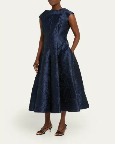 Talbot Runhof Cap-Sleeve Abstract-Jacquard Midi Dress | Thumbnail 4 Talbot Runhof Cap-Sleeve Abstract-Jacquard Midi Dress | Thumbnail 4