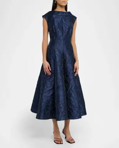 Talbot Runhof Cap-Sleeve Abstract-Jacquard Midi Dress | Thumbnail 8 Talbot Runhof Cap-Sleeve Abstract-Jacquard Midi Dress | Thumbnail 8