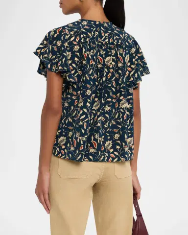 Ulla Johnson Adoni Flutter-Sleeve Batik Silk Top | Thumbnail 2