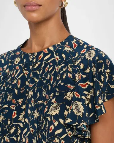 Ulla Johnson Adoni Flutter-Sleeve Batik Silk Top | Thumbnail 4