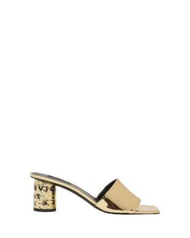 Givenchy 65mm Logo Heel Metallic Leather Mule Sandals | Thumbnail 1 Givenchy 65mm Logo Heel Metallic Leather Mule Sandals | Thumbnail 1