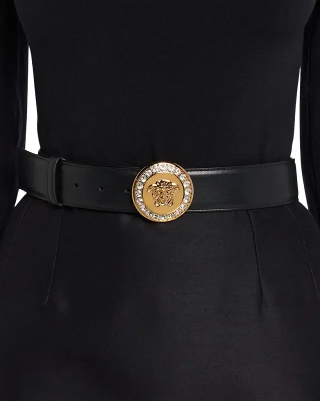 Versace La Medusa Embellished Leather Belt