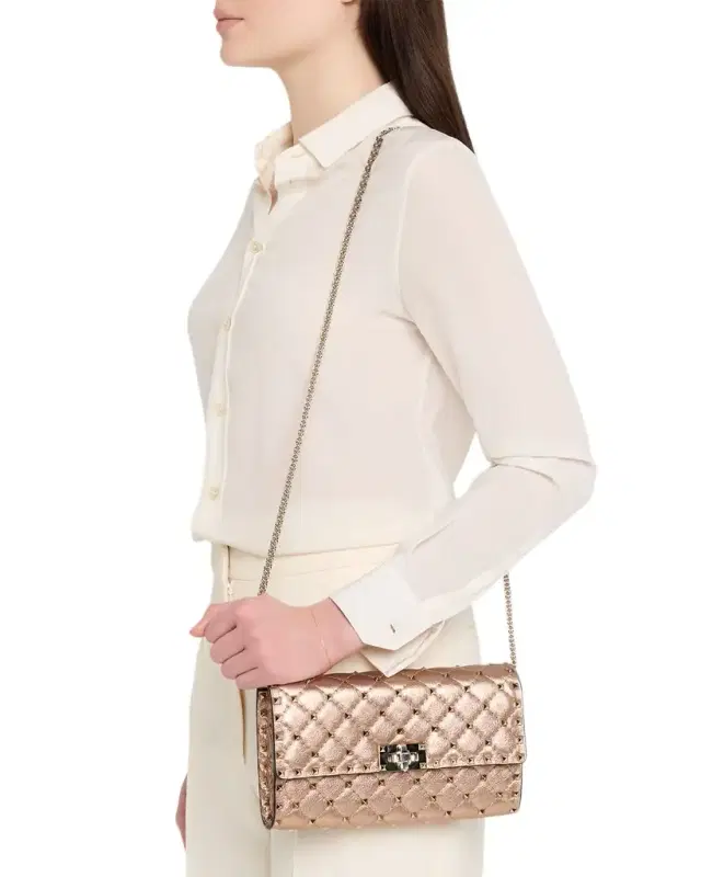 Valentino Garavani Rockstud Spike Metallic Calfskin Clutch Bag