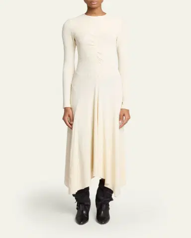 Isabel Marant Flora Ruched Boucle Long-Sleeve Midi Dress | Thumbnail 2 Isabel Marant Flora Ruched Boucle Long-Sleeve Midi Dress | Thumbnail 2