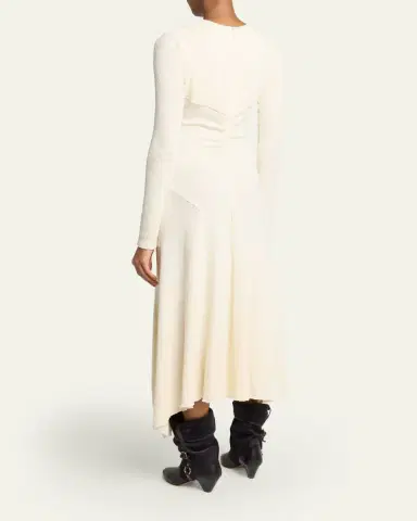 Isabel Marant Flora Ruched Boucle Long-Sleeve Midi Dress | Thumbnail 3 Isabel Marant Flora Ruched Boucle Long-Sleeve Midi Dress | Thumbnail 3