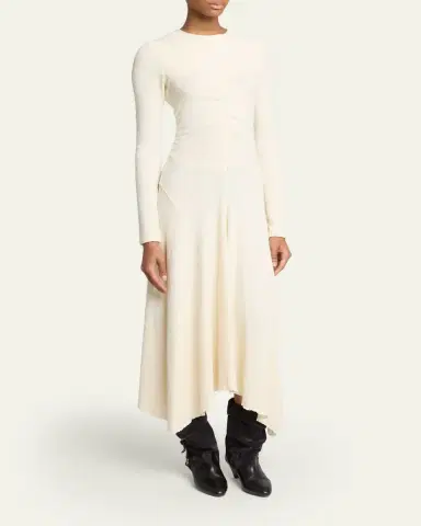 Isabel Marant Flora Ruched Boucle Long-Sleeve Midi Dress | Thumbnail 4 Isabel Marant Flora Ruched Boucle Long-Sleeve Midi Dress | Thumbnail 4
