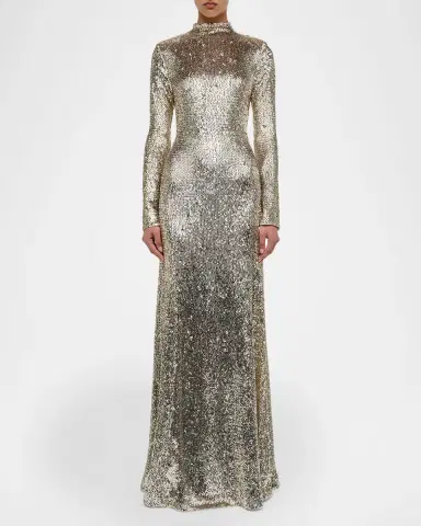 SIMKHAI Beatrice Sequined Long-Sleeve Gown | Thumbnail 2