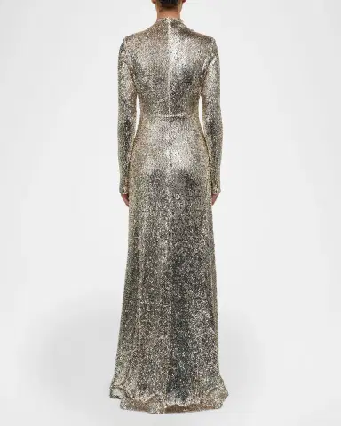 SIMKHAI Beatrice Sequined Long-Sleeve Gown | Thumbnail 3