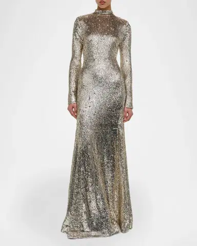 SIMKHAI Beatrice Sequined Long-Sleeve Gown | Thumbnail 4