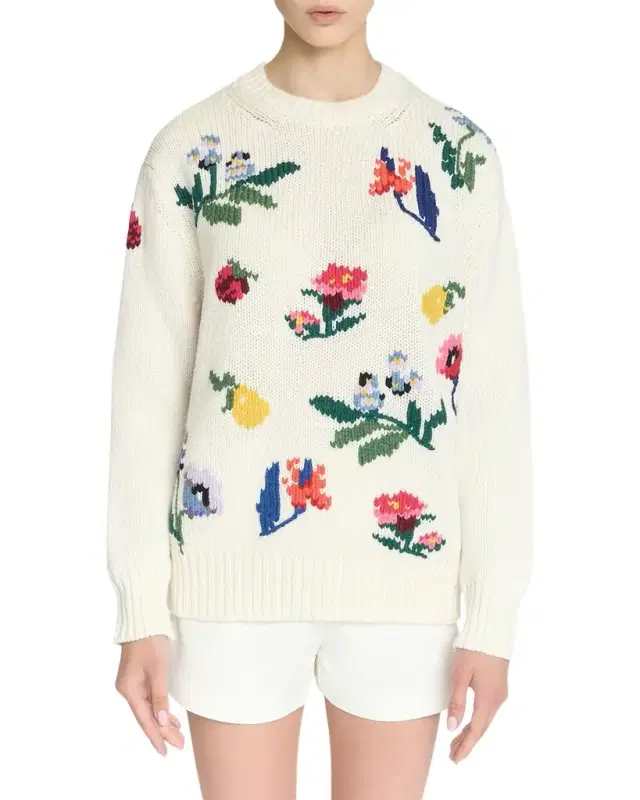 Dalia Embroidered Crewneck Cashmere Sweater