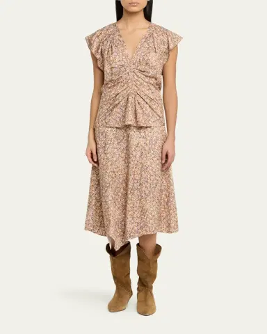 Isabel Marant Lonea Draped Floral Silk Jacquard Top | Thumbnail 2 Isabel Marant Lonea Draped Floral Silk Jacquard Top | Thumbnail 2