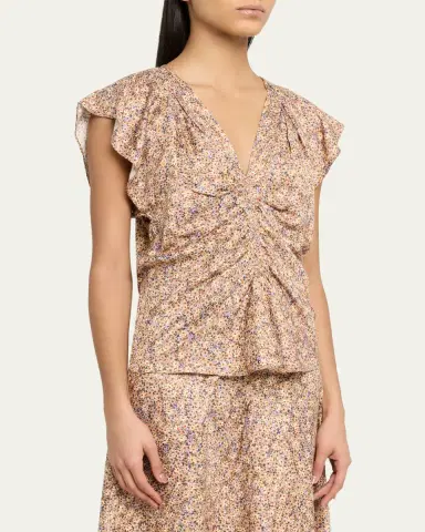 Isabel Marant Lonea Draped Floral Silk Jacquard Top | Thumbnail 4 Isabel Marant Lonea Draped Floral Silk Jacquard Top | Thumbnail 4