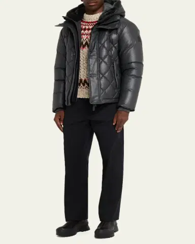 Mackage Men's Cash Down Quilted Leather Jacket with Shearling Hood | Thumbnail 2